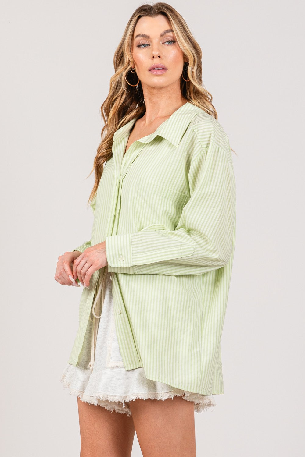 SAGE + FIG Striped Button Up Long Sleeve Shirt Trendsi