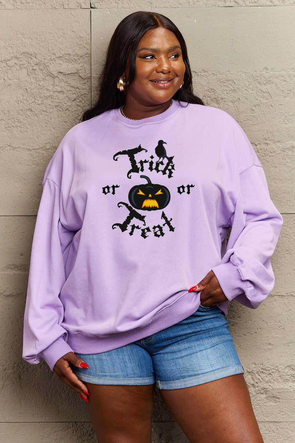 Simply Love Full Size TRICK OR TREAT Graphic Sweatshirt Trendsi