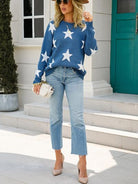 Star Round Neck Dropped Shoulder Sweater Trendsi