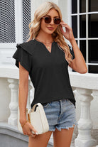 Eyelet Notched Short Sleeve T-Shirt Trendsi