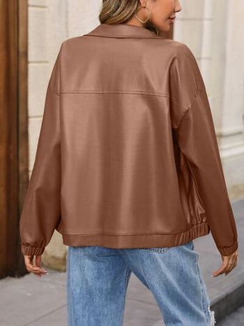 Zip Up Dropped Shoulder Jacket Trendsi