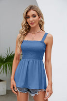 Smocked Square Neck Babydoll Tank Trendsi