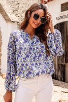 Printed Notched Balloon Sleeve Blouse Trendsi