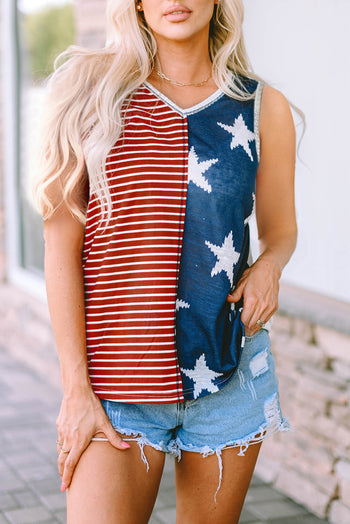 Star and Stripe V-Neck Tank Trendsi