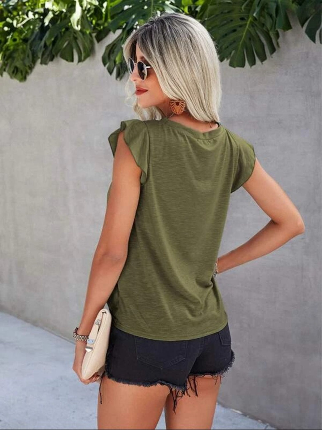 Ruffled Round Neck Cap Sleeve T-Shirt Trendsi