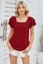 Square Neck Flutter Sleeve T-Shirt Trendsi