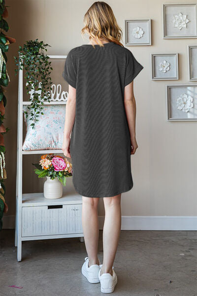 Heimish Full Size Ribbed Round Neck Short Sleeve Tee Dress Trendsi