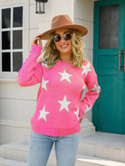 Star Round Neck Dropped Shoulder Sweater Trendsi