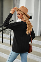 Decorative Button V-Neck Long Sleeve T-Shirt Trendsi