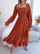 Smocked Square Neck Flounce Sleeve Dress Trendsi