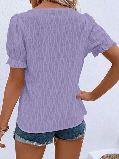 Ruffled Notched Short Sleeve T-Shirt Trendsi