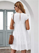 Ruffled Round Neck Cap Sleeve Mini Dress Trendsi