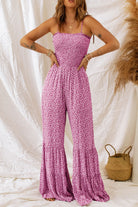 Smocked Printed Wide Strap Jumpsuit Trendsi