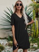 V-Neck Short Sleeve Mini Dress Trendsi