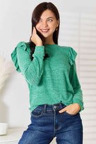 Double Take Ruffle Shoulder Long Sleeve T-Shirt Double Take