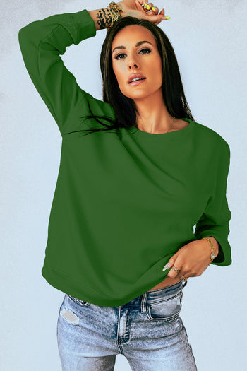 Round Neck Dropped Shoulder Sweatshirt Trendsi