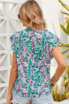 Printed Round Neck Cap Sleeve Blouse Trendsi