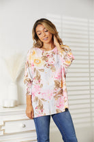 Double Take Floral Round Neck Three-Quarter Sleeve Top Trendsi