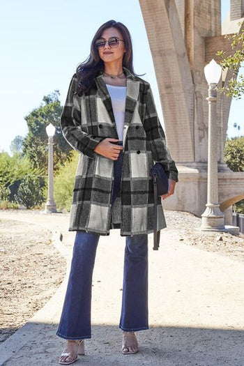 Double Take Full Size Plaid Button Up Lapel Collar Coat Trendsi