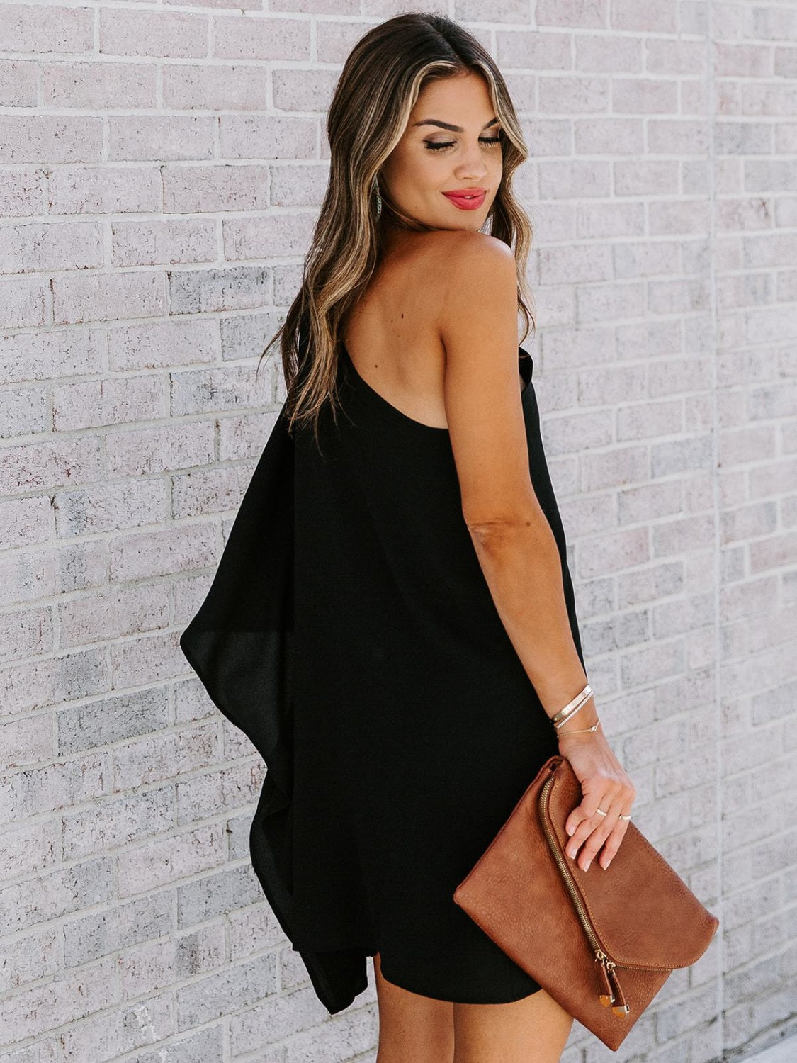 Single Shoulder Kimono Sleeve Mini Dress Trendsi