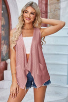 Eyelet Open Front Sleeveless Cardigan Trendsi