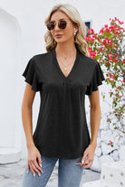 V-Neck Flutter Sleeve T-Shirt Trendsi