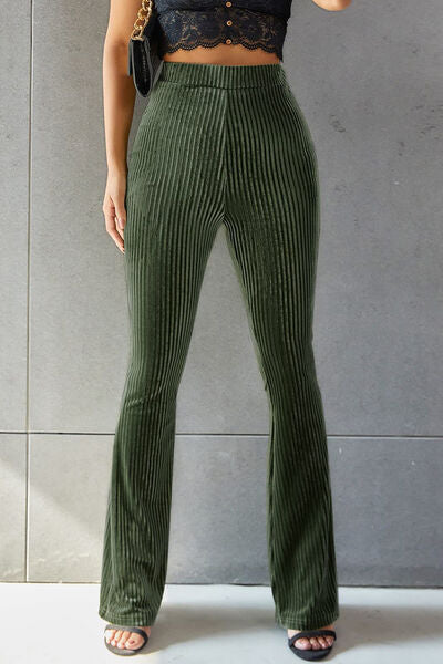 Ribbed High Waist Flare Pants Trendsi