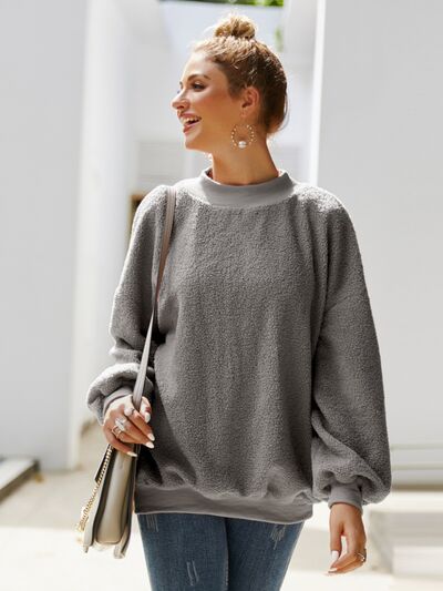 Mock Neck Dropped Shoulder Sweatshirt Trendsi