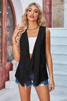 Eyelet Open Front Sleeveless Cardigan Trendsi