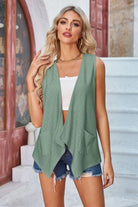 Eyelet Open Front Sleeveless Cardigan Trendsi