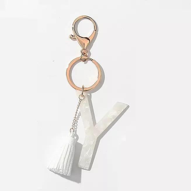 Tasseled Initial Key Chain, White Ellisonyoung.com