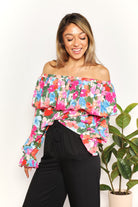 Double Take Floral Off-Shoulder Flounce Sleeve Layered Blouse Trendsi