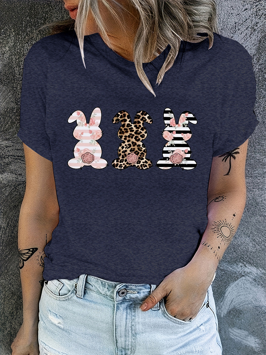 Rabbit Graphic Round Neck Short Sleeve T-Shirt Trendsi