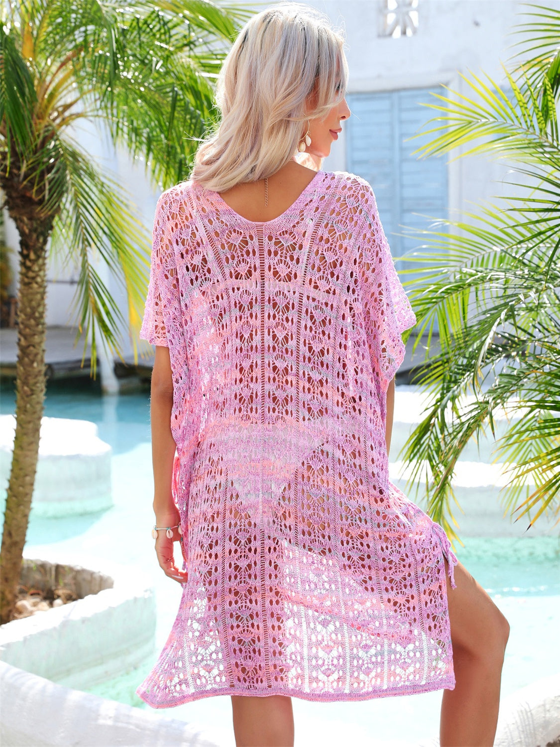 Slit Openwork V-Neck Cover Up Trendsi