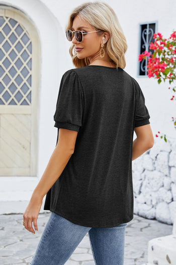 Ruched Scoop Neck Short Sleeve Blouse Trendsi