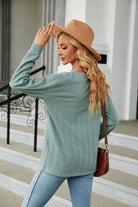 Decorative Button V-Neck Long Sleeve T-Shirt Trendsi