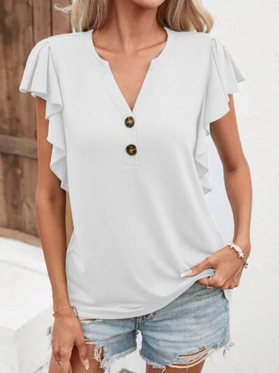 Notched Cap Sleeve T-Shirt Trendsi