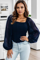 Square Neck Balloon Sleeve Blouse Trendsi