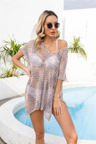 Openwork V-Neck Short Sleeve Cover Up Trendsi