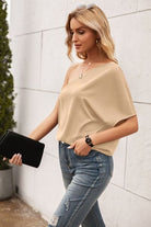 Single Shoulder Half Sleeve T-Shirt Trendsi