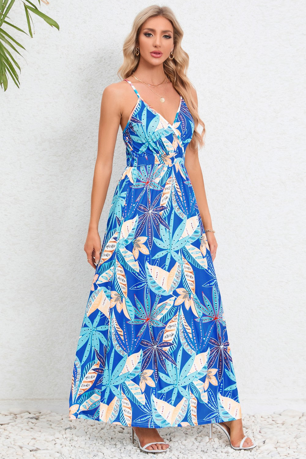 Printed Surplice Maxi Cami Dress Trendsi