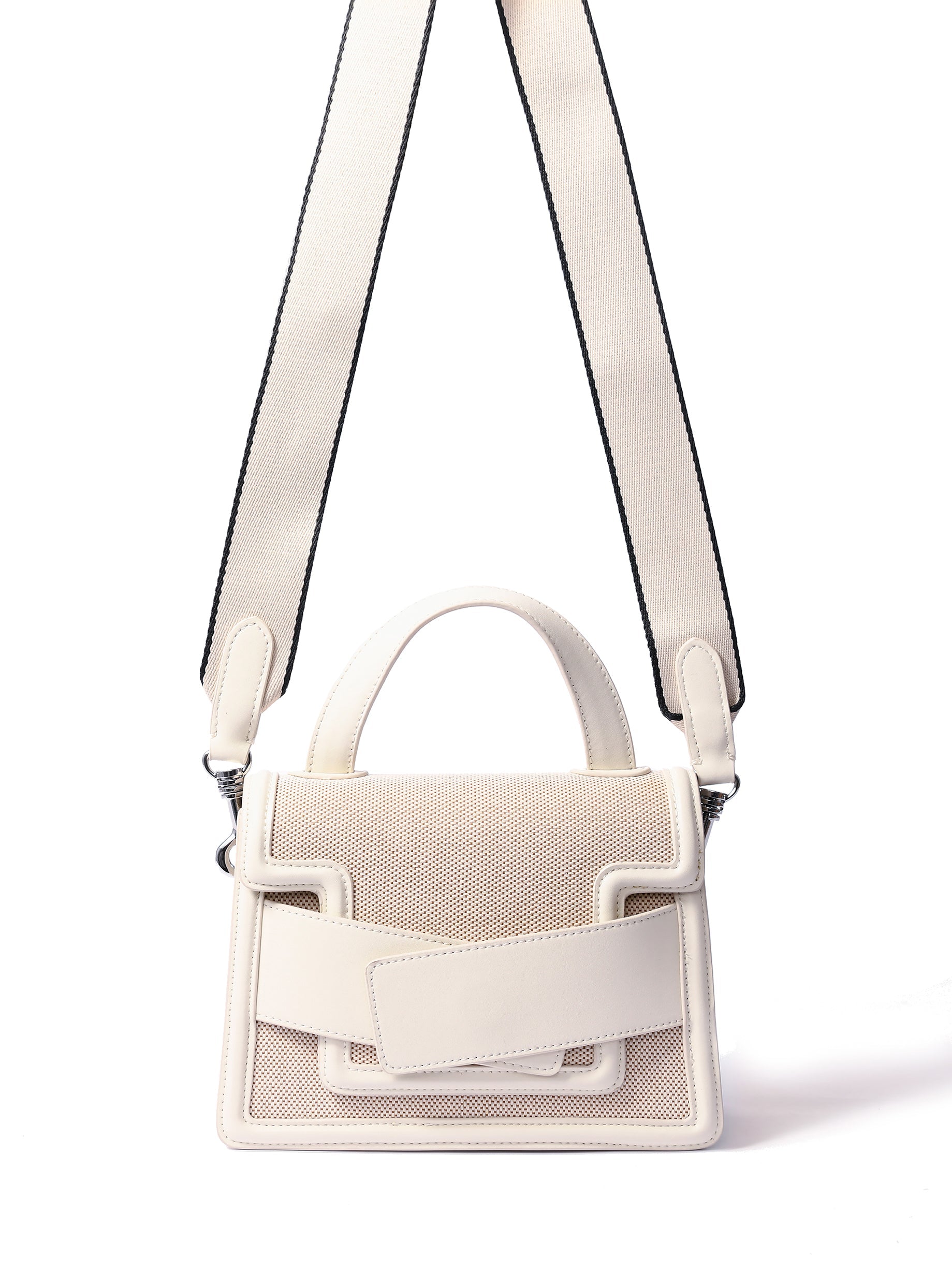 Evelyn Bag in Canvas and Genuine Leather, White Bob Oré