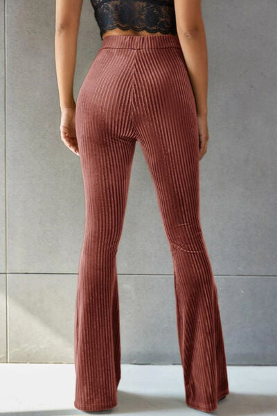 Ribbed High Waist Flare Pants Trendsi