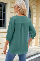 Notched Three-Quarter Sleeve T-Shirt Trendsi