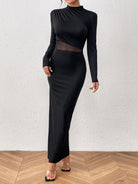 Slit Mock Neck Long Sleeve Maxi Dress Trendsi