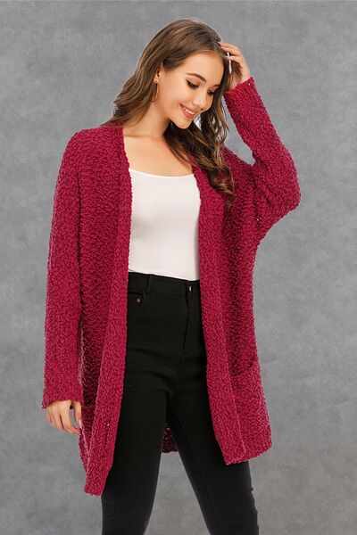 Pocketed Open Front Long Sleeve Cardigan Trendsi