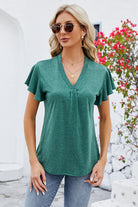 V-Neck Flutter Sleeve T-Shirt Trendsi