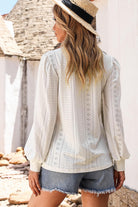 Eyelet V-Neck Long Sleeve Blouse Trendsi