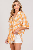 SAGE + FIG Plaid Button Up Side Slit Shirt Trendsi