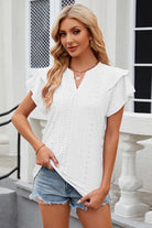 Eyelet Notched Short Sleeve T-Shirt Trendsi